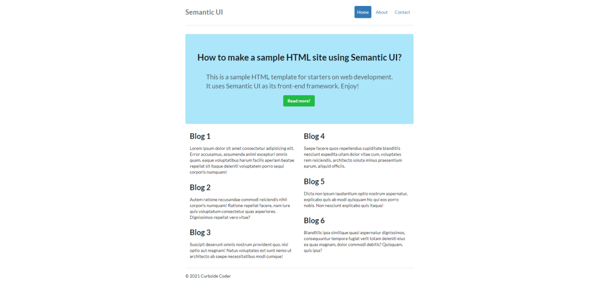 How to make a sample HTML site using Semantic&nbsp;UI?